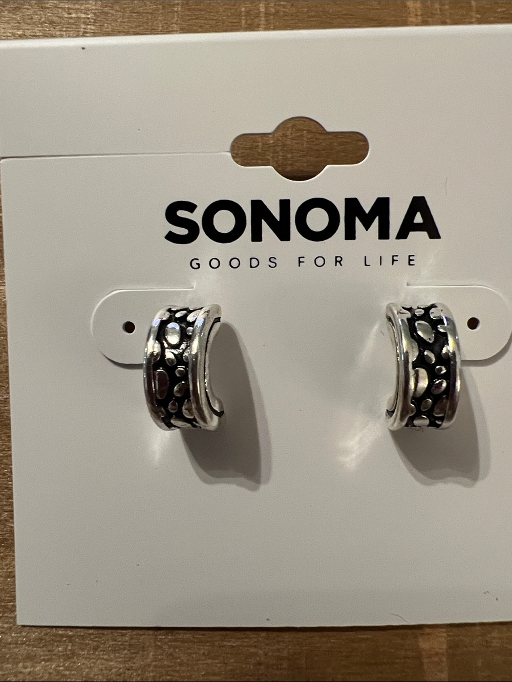 3/$18 Sonoma Silver Hoop Earrings with Black Patterned Inlay Lot 725
